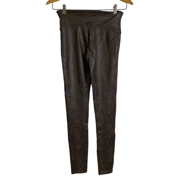 Spanx Faux Leather Brown Snake Leggings Medium Pull On Compression Stretch 20265 - Picture 2 of 10